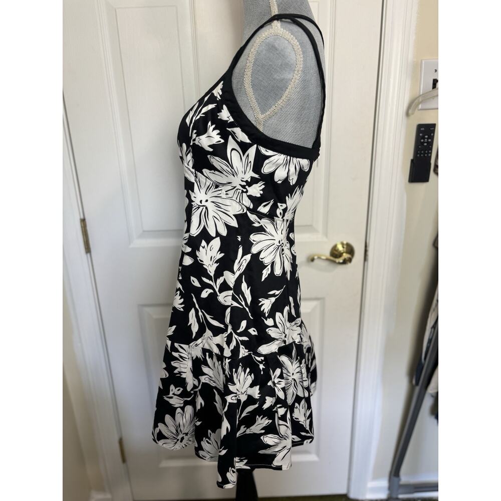Aryeh Black White Strappy Floral Baby Doll Mini Dress Medium Wedding Guest - Picture 2 of 6